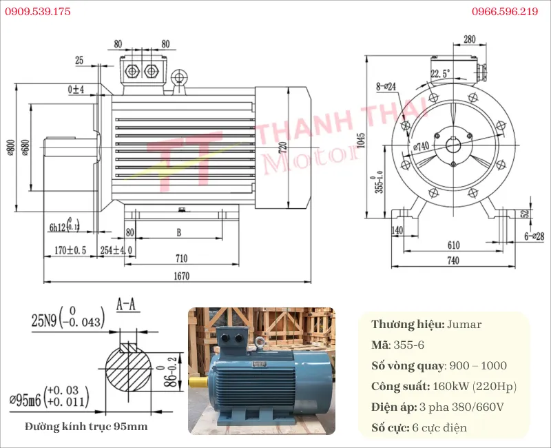 Bản vẽ và thông số kỹ thuật động cơ điện 3 pha 160kw 220hp 6 cực