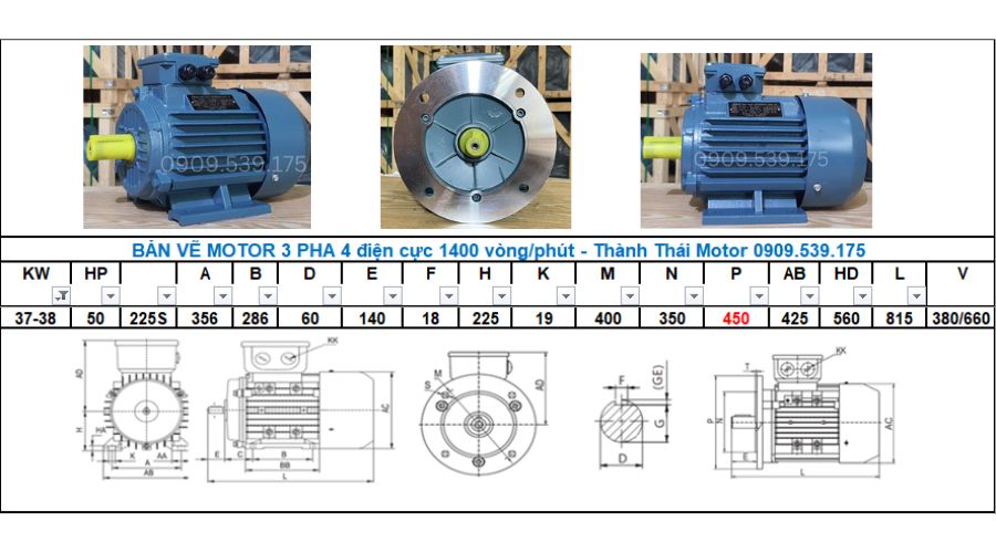 Động cơ điện 3 Pha 37kw 50hp 4 cực điện