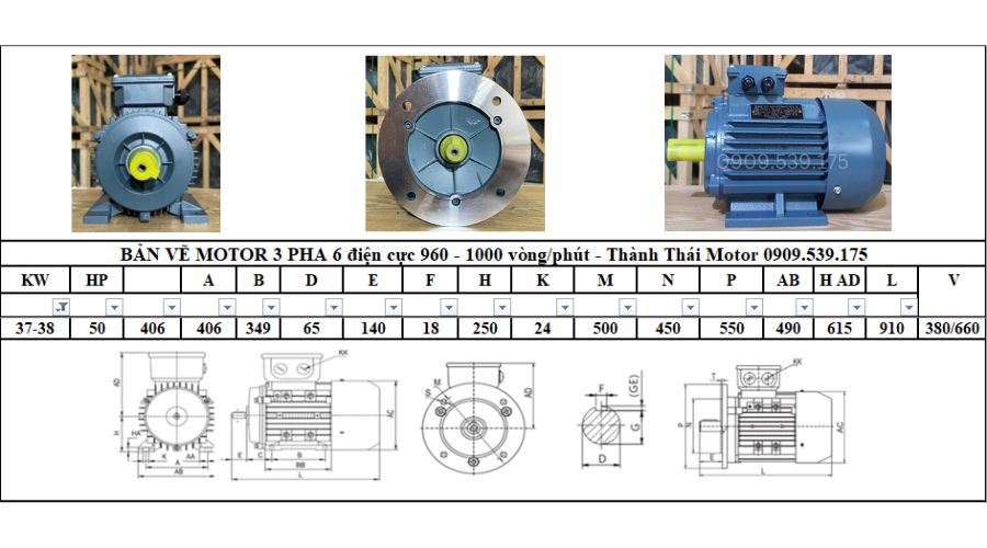 Động cơ điện 3 pha 37kw 50hp 6 cực điện