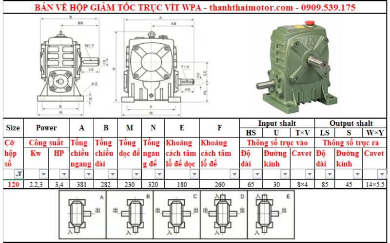 Hộp giảm tốc trục vít wpa 120