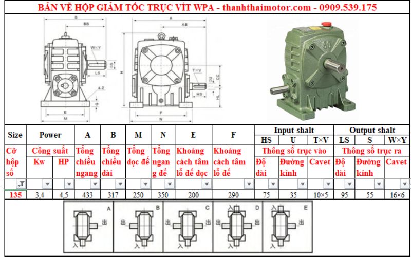 Hộp giảm tốc trục vít wpa 135