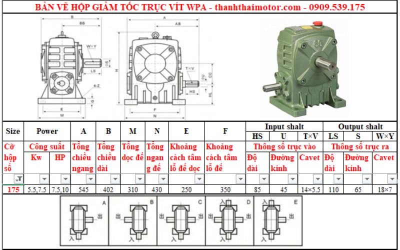 Hộp giảm tốc trục vít wpa 175