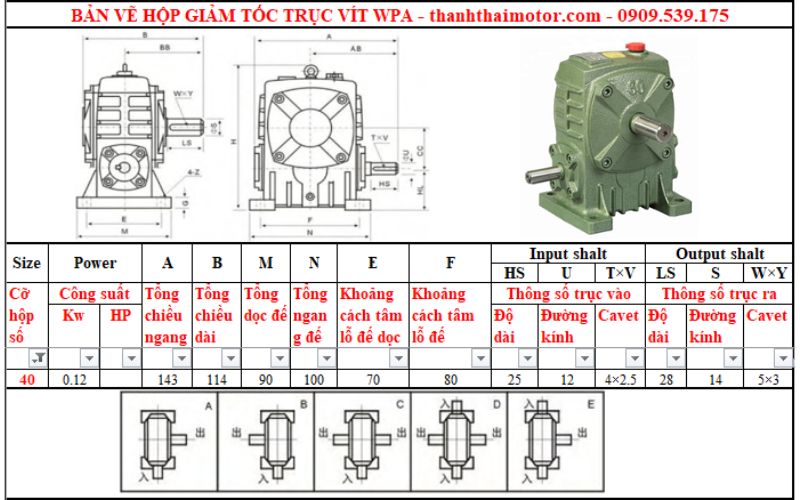 Hộp giảm tốc trục vít wpa 40