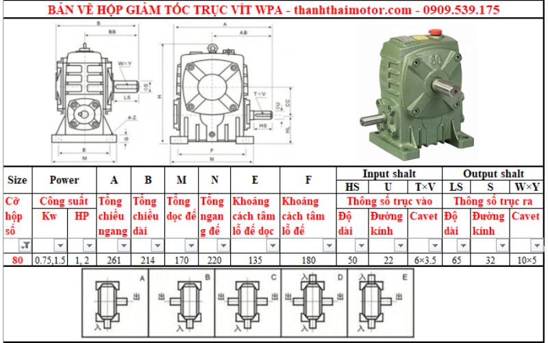 Hộp giảm tốc trục vít wpa 80