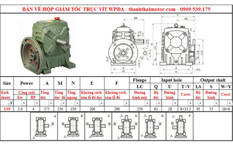 Hộp giảm tốc trục vít wpda 135