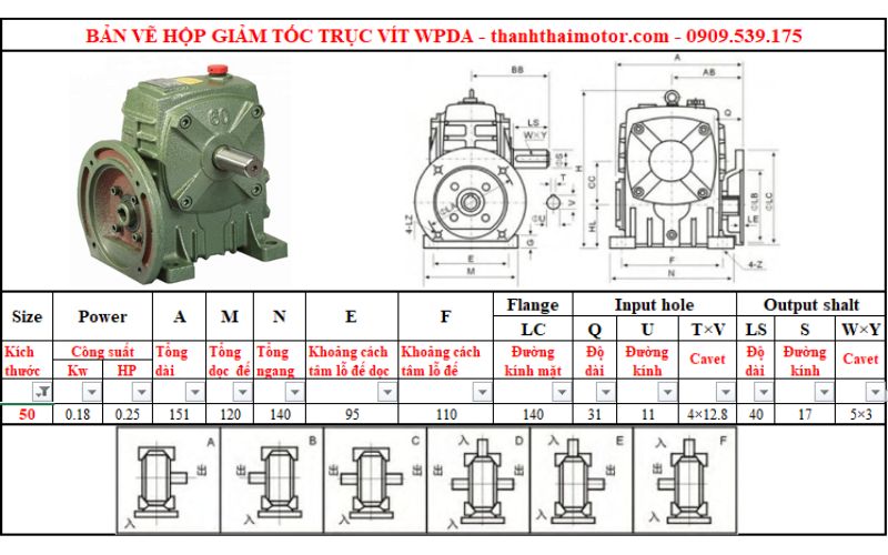 Hộp giảm tốc trục vít wpda 50