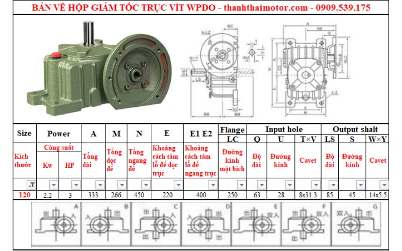 Hộp giảm tốc trục vít wpdo 120