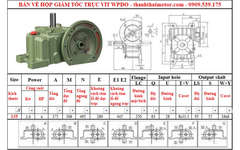 Hộp giảm tốc trục vít wpdo 135