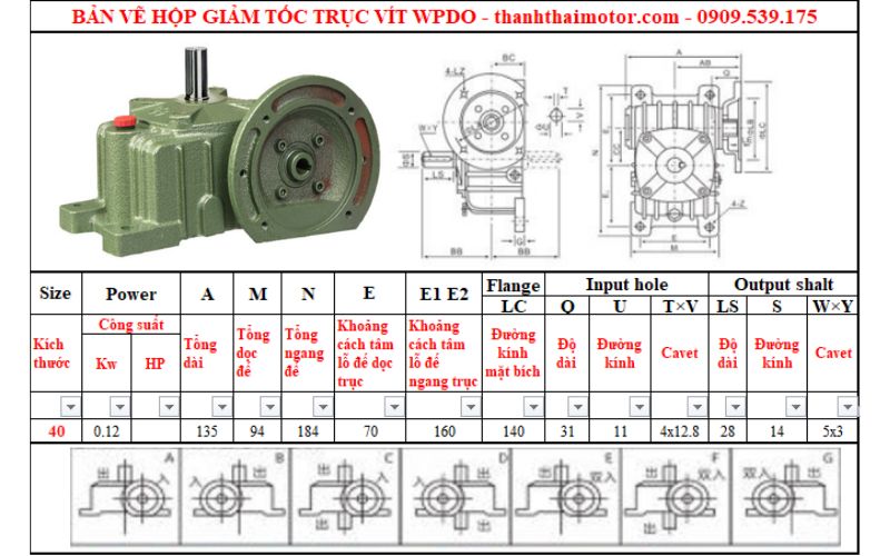 Hộp giảm tốc trục vít wpdo 40