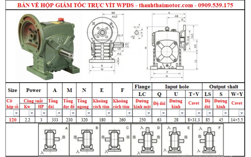 Hộp giảm tốc trục vít wpds 120