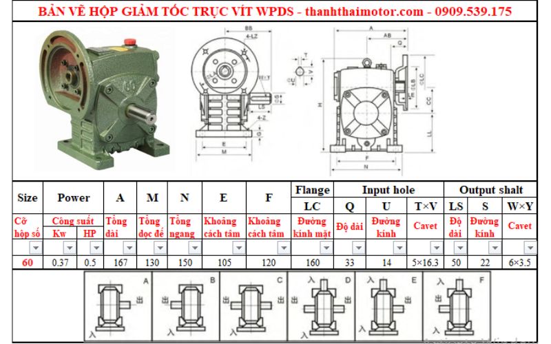 Hộp giảm tốc trục vít wpds 60