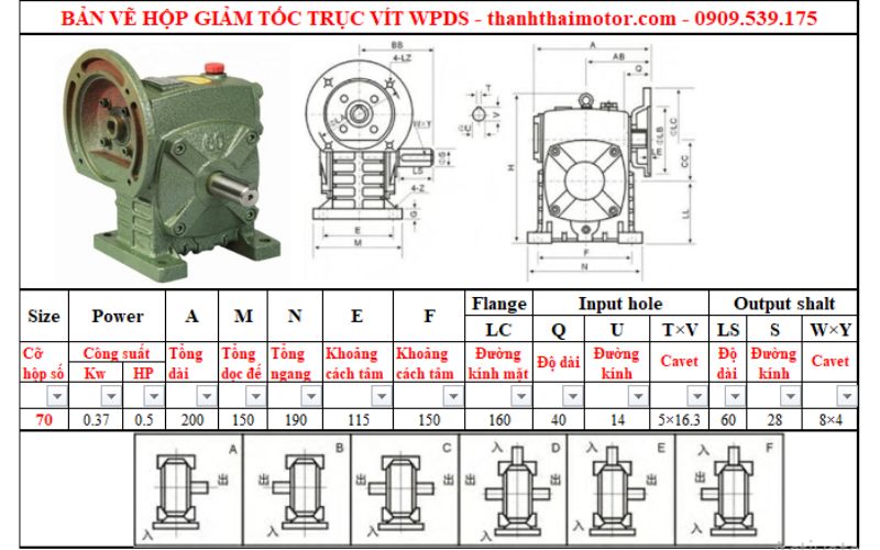 Hộp giảm tốc trục vít wpds 70