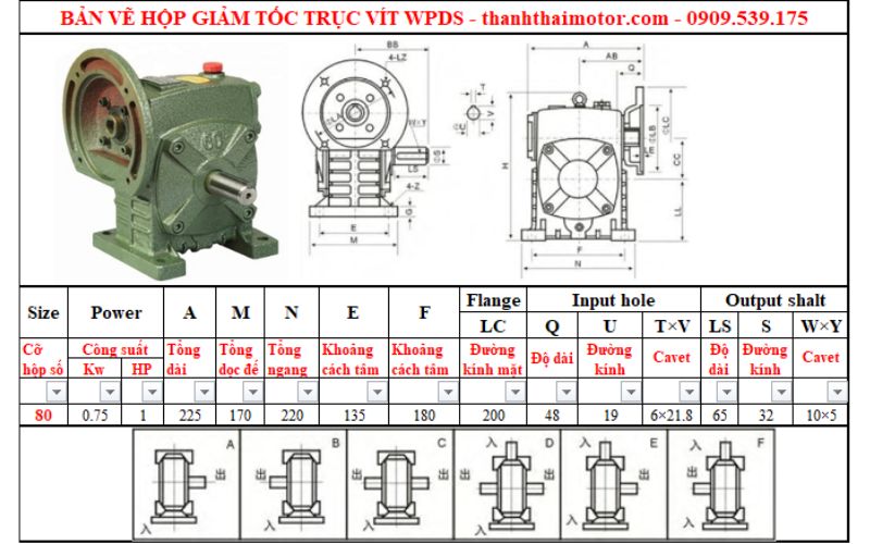 Hộp giảm tốc trục vít wpds 80