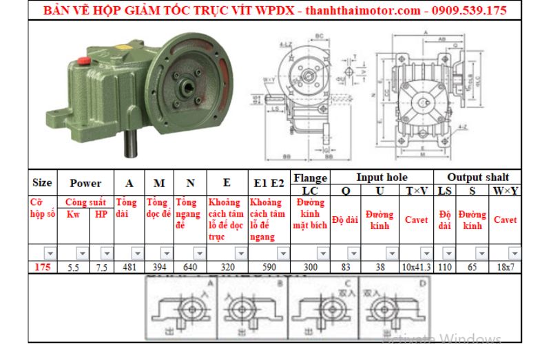 Hộp giảm tốc trục vít wpdx 175