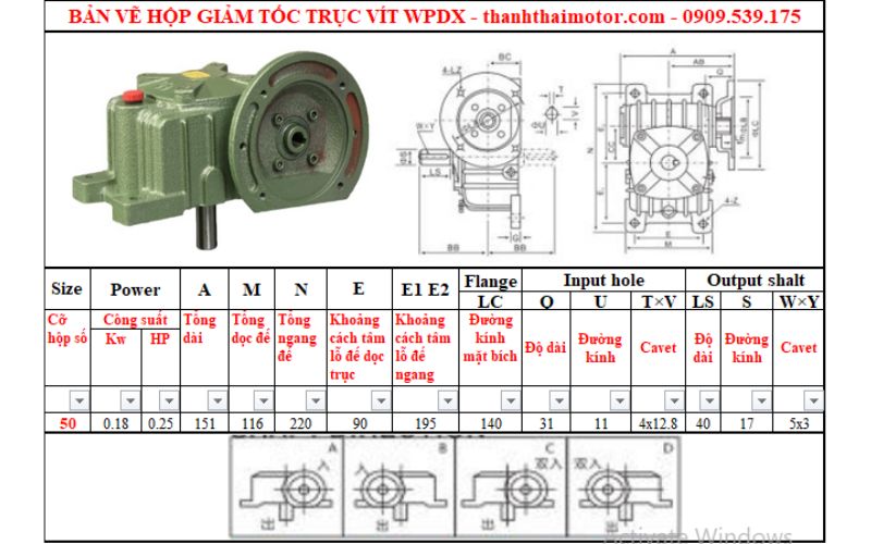 Hộp giảm tốc trục vít wpdx 50