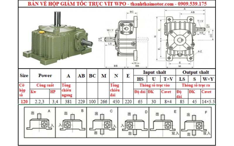 Hộp giảm tốc trục vít wpo 120