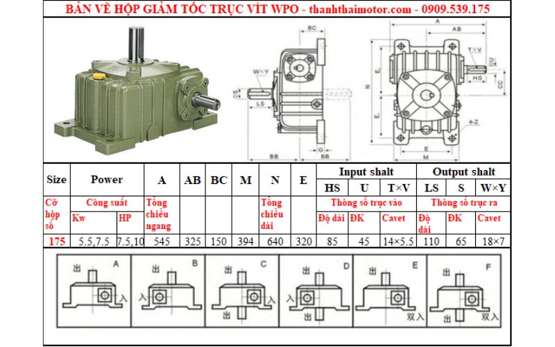 Hộp giảm tốc trục vít wpo 175