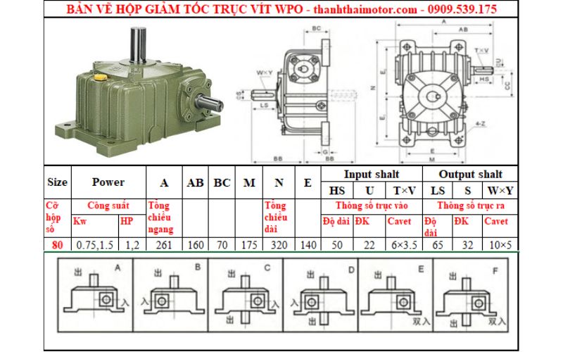 Hộp giảm tốc trục vít wpo 80