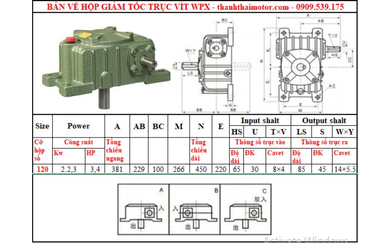 Hộp giảm tốc trục vít wpx 120