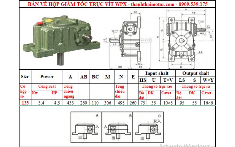 Hộp giảm tốc trục vít wpx 135