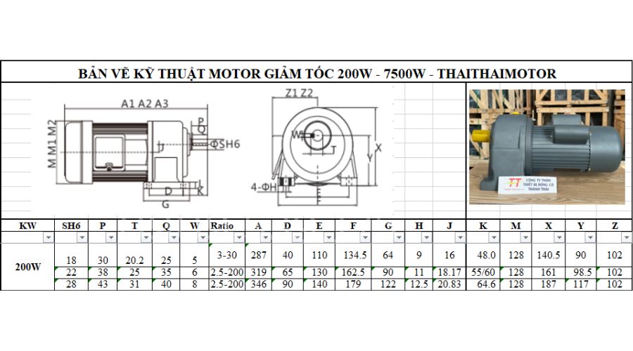 Motor giảm tốc 1 pha 0.2kW 0.25HP trục 18 chân đế