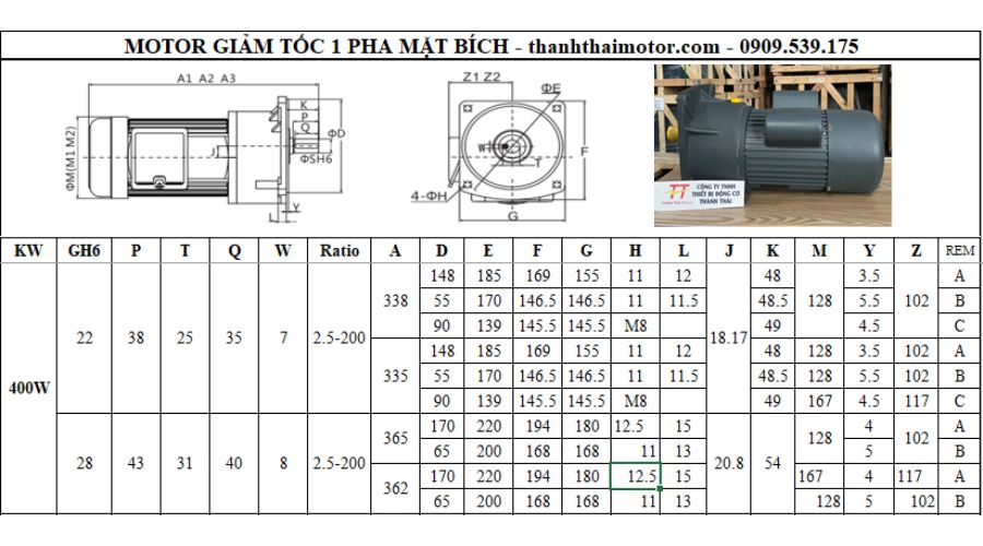 Motor giảm tốc 1 pha 0.4kw 0.5hp mặt bích