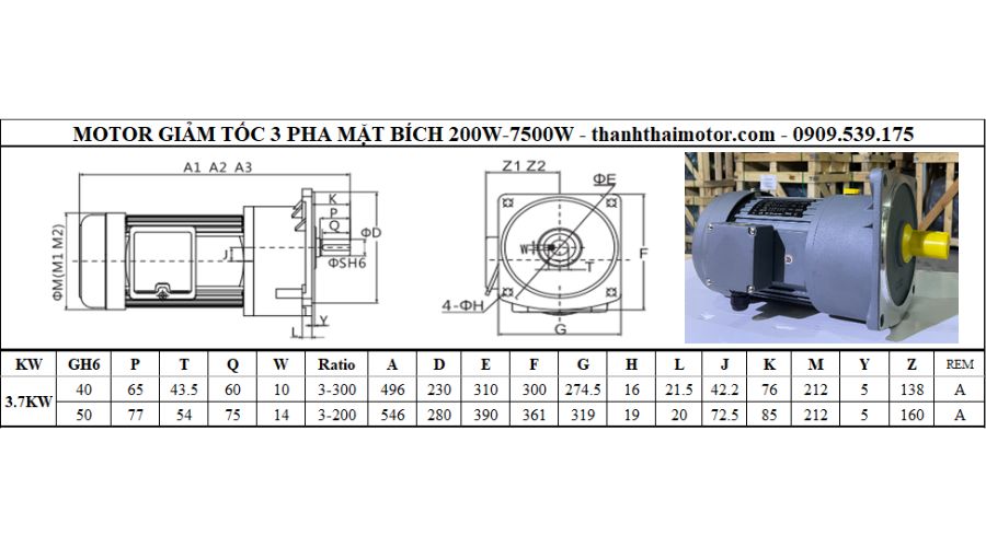 Motor giảm tốc 3 pha 3.7kW 5Hp mặt bích 