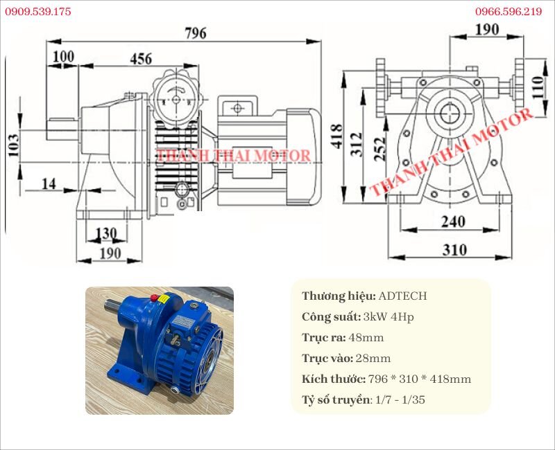 Thông số kỹ thuật và bản vẽ bộ điều chỉnh tốc độ motor 3kW 4Hp chân đế