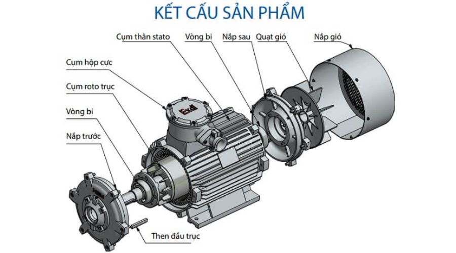 Cấu tạo bên trong động cơ phòng nổ 0.8Kw 1HP