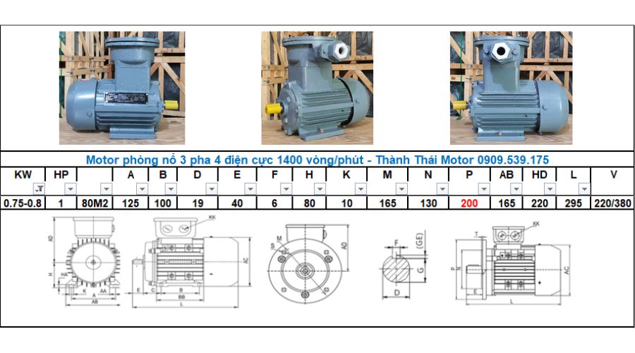 Động cơ phòng nổ 0.75Kw 1HP 2 cực (4poles)