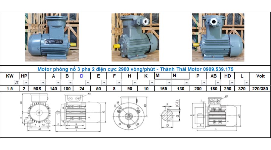 Động cơ phòng nổ 1.5kW 2Hp 2 cực (2poles)