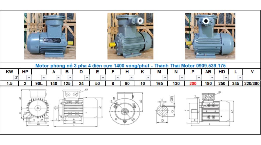 Động cơ phòng nổ 1.5kW 2Hp 4 cực (4poles)