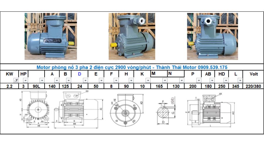 Động cơ phòng nổ 2.2kW 3Hp 2 cực (2poles)