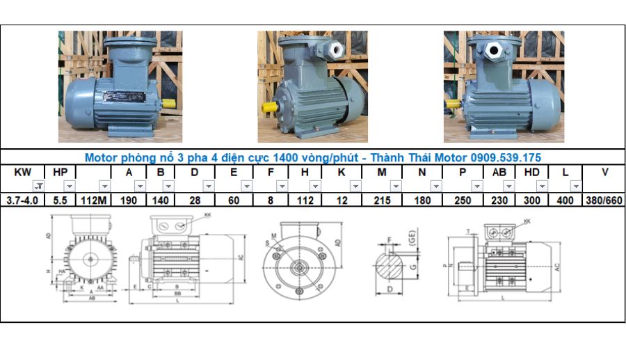 Động cơ phòng nổ 4kW 5.5Hp 4 cực (4poles)