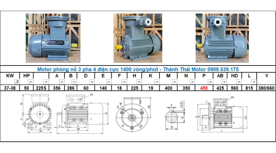 Động cơ phòng nổ 37Kw 50HP 4 cực (4poles)