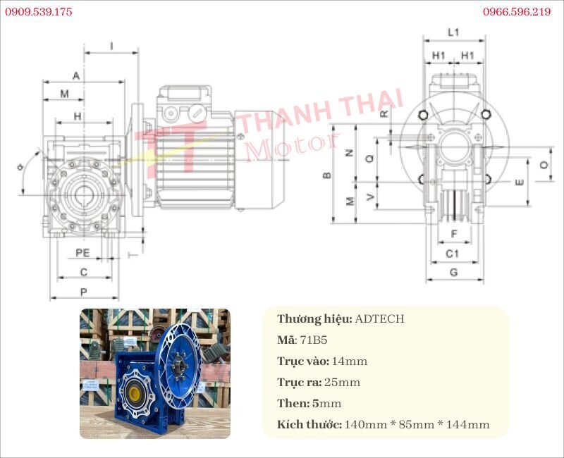 Bản vẽ thông số kỹ thuật hộp giảm tốc NMRV 50