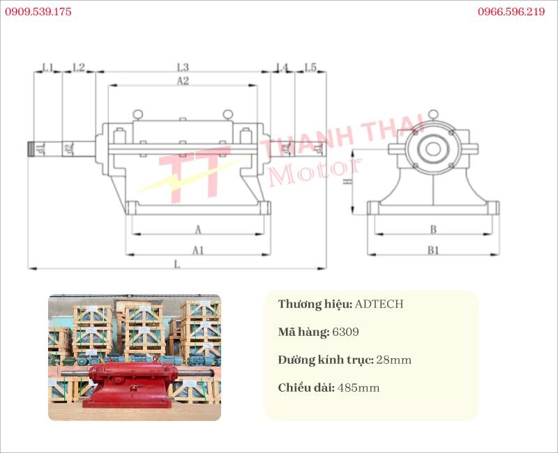 Technical specifications and drawing of the centrifugal fan bearing 6309