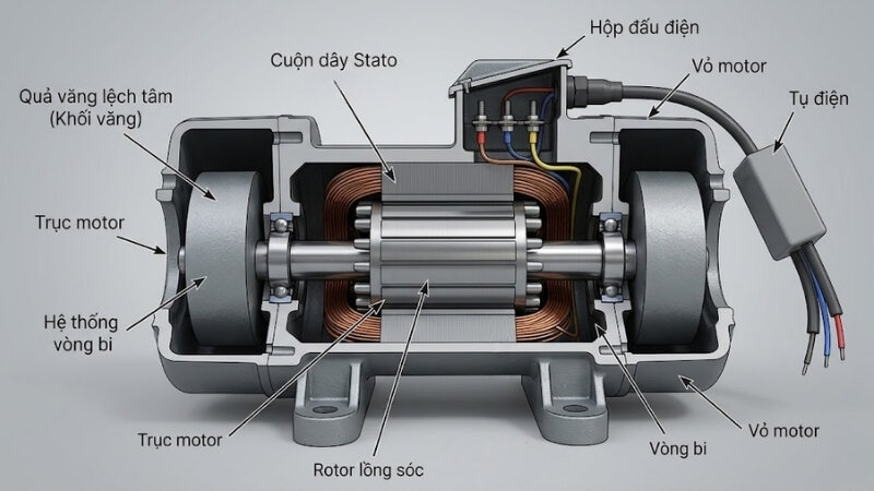 Cấu tạo của motor rung 3 pha
