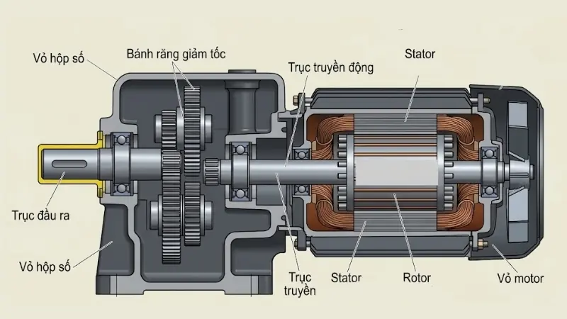 Cấu tạo của động cơ giảm tốc 3 pha