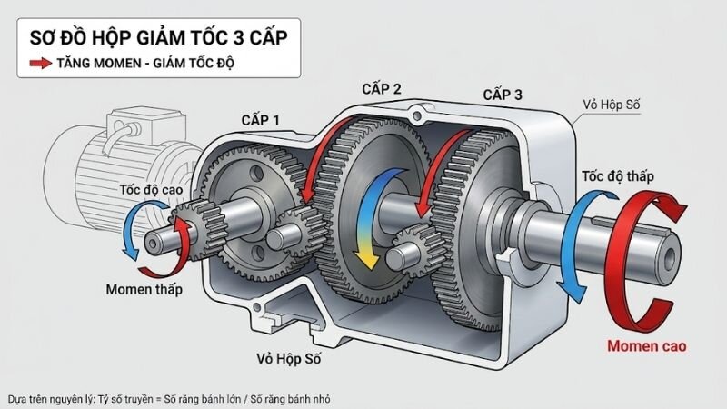 Nguyên lý hoạt động hộp giảm tốc 2 cấp