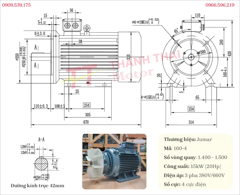 Bản vẽ và thông số kỹ thuật ủa động cơ điện có phanh 15kW 20Hp 4 cực