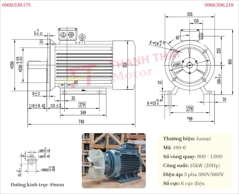 Bản vẽ và thông số kỹ thuật ủa động cơ điện có phanh 15kW 20Hp 6 cực