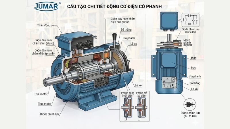 Cấu tạo chi tiết động cơ điện có phanh