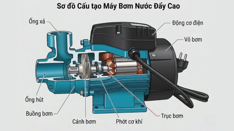 Cấu tạo máy bơm nước đẩy cao