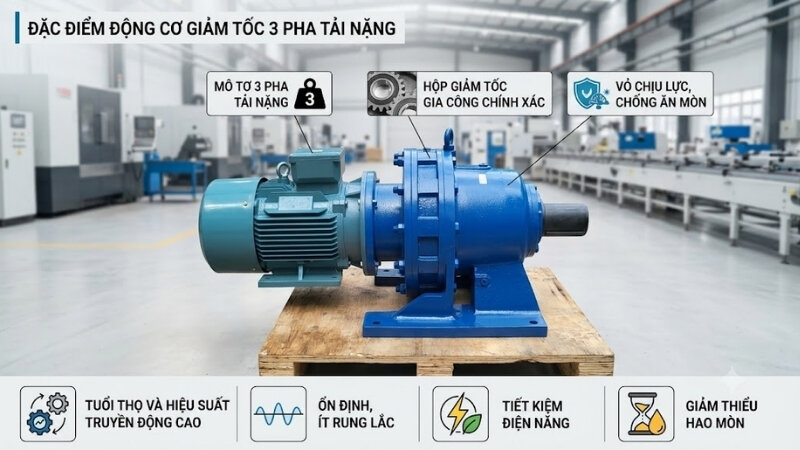 Đặc điểm nổi bật của động cơ giảm tốc tải nặng 3 pha