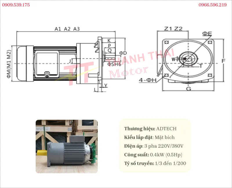 Technical specifications of the flange-mounted brake geared motor 0.4kW 0.5Hp