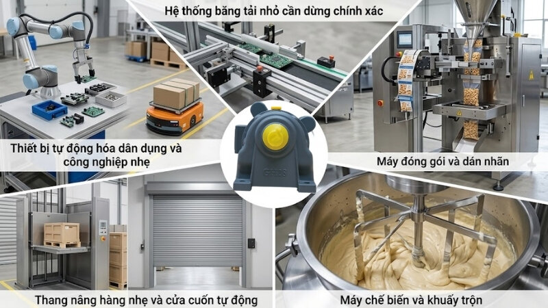 Ứng dụng của động cơ giảm tốc thắng từ 1 pha