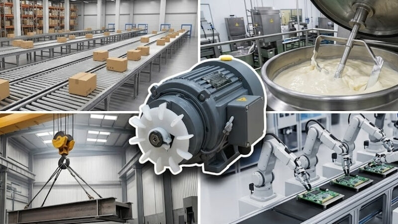 Common applications of 1.1kW to 3.7kW gear motors with electromagnetic brakes
