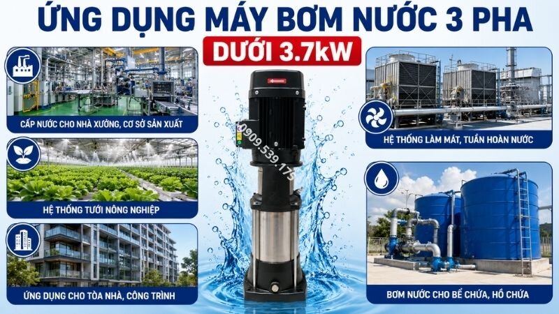 Ứng dụng của máy bơm nước 3 pha dưới 3.7kW.