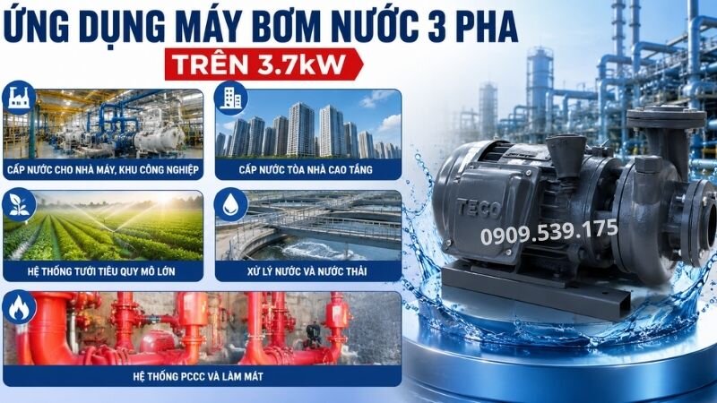Ứng dụng của máy bơm nước 3 pha trên 3.7kW.